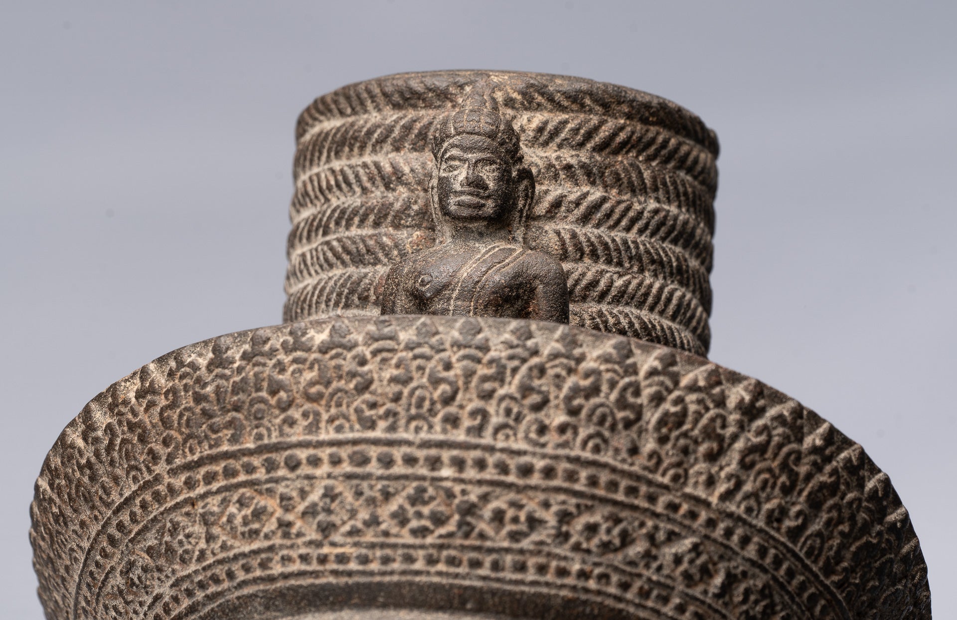 Antique Khmer Style Stone Koh Ker Seated Bodhisattva Avalokitesvara Statue-62cm/25 "