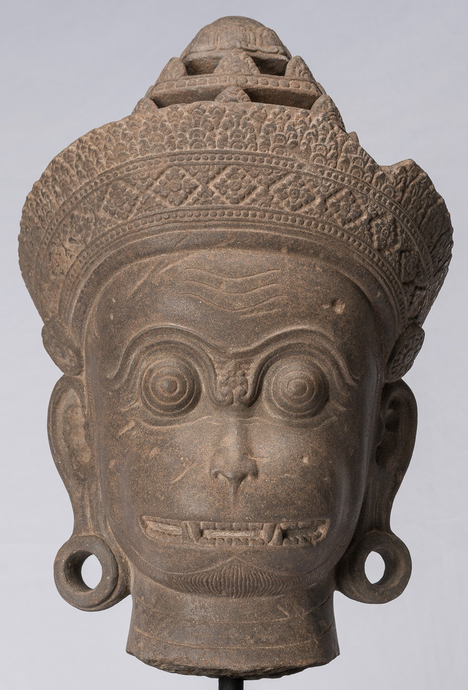 Antique Khmer Style Stone Banteay Srei Hindu God Hanuman Statue-56cm/22 " Tall