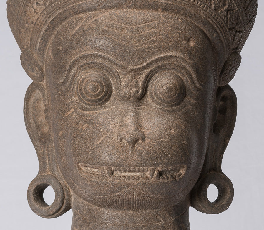 Antique Khmer Style Stone Banteay Srei Hindu God Hanuman Statue-56cm/22 " Tall