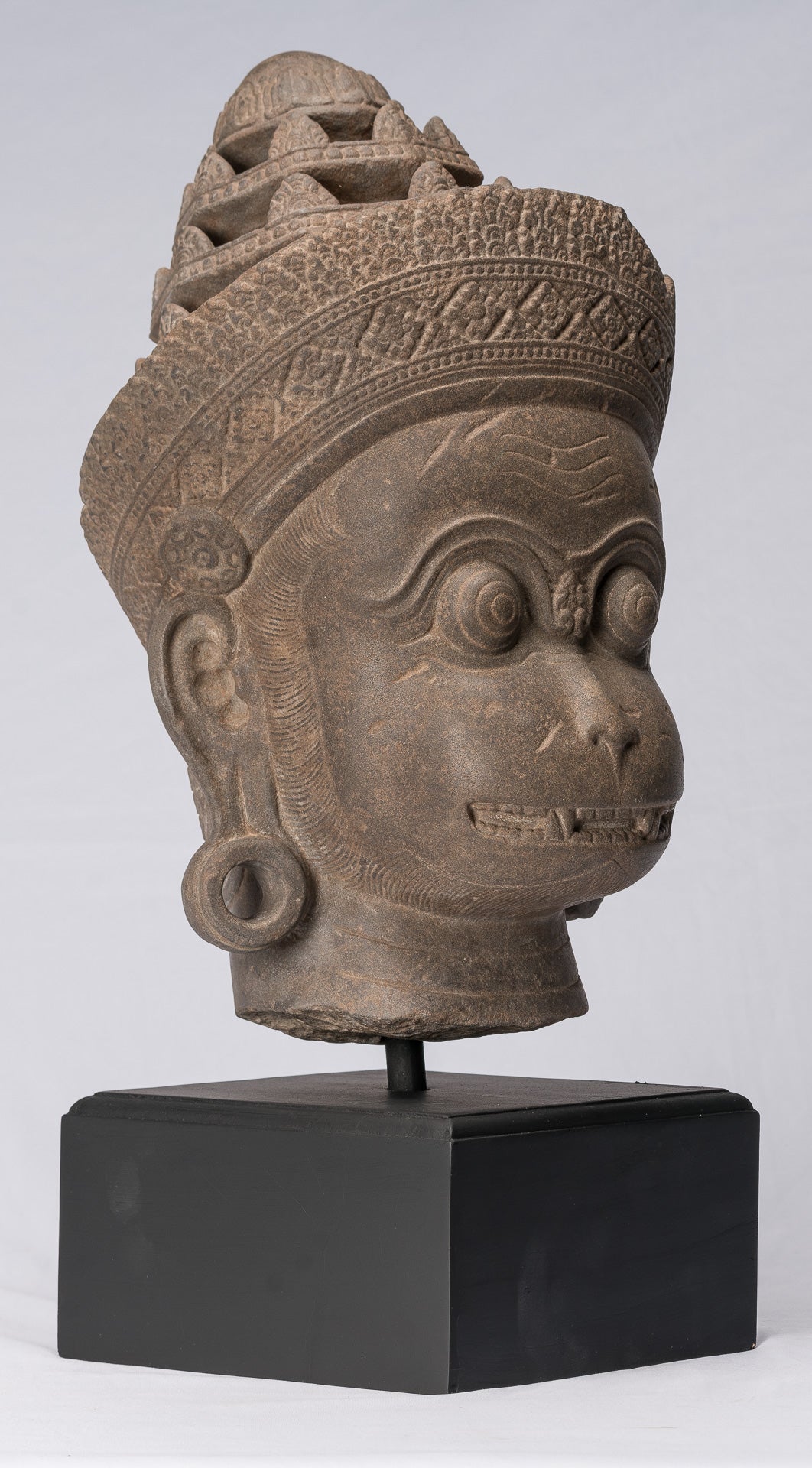 Antique Khmer Style Stone Banteay Srei Hindu God Hanuman Statue-56cm/22 " Tall