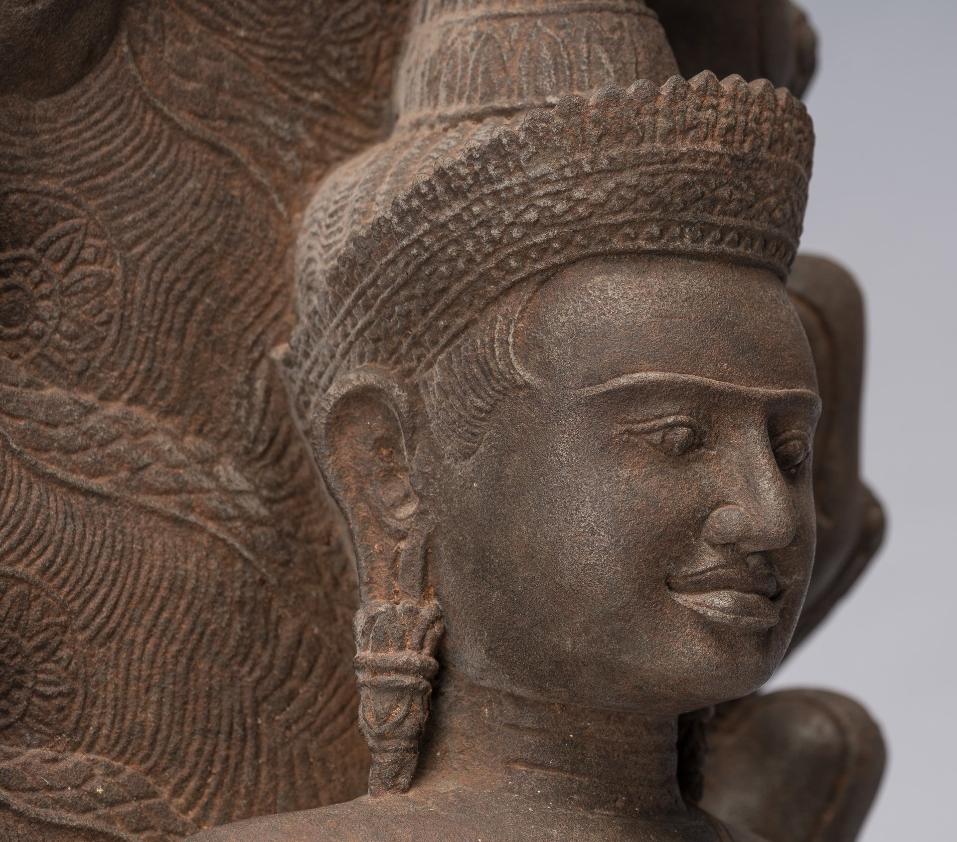 Statua Buddha - Antique Bayon Style Khmer Stone seduto Naga Meditazione Buddha - 67 cm/27 "