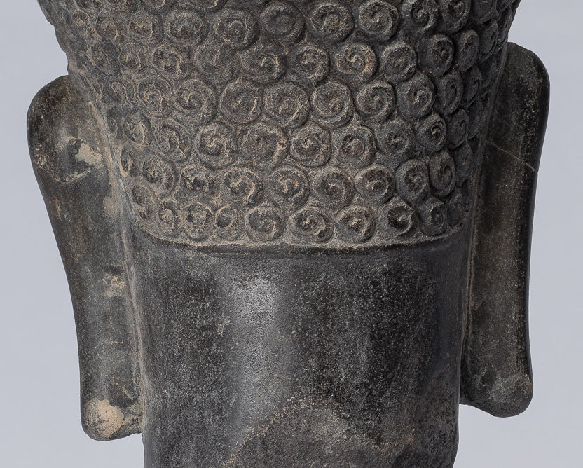 Shiva Statue - Antique Khmer Style Black Stone Yaksha e Yakshaswaroop Shiva Head- 31cm/12 "