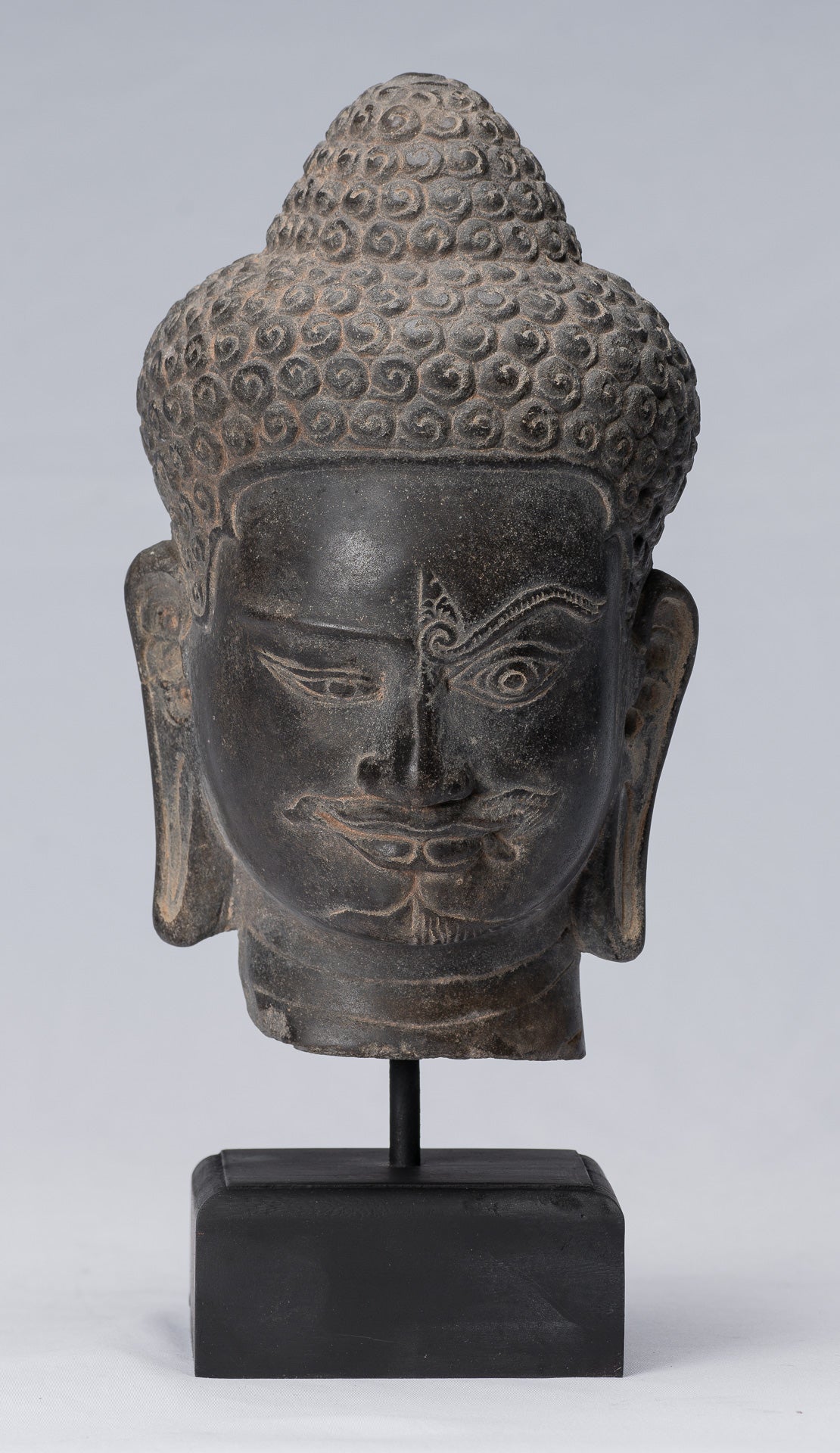 Shiva Statue - Antique Khmer Style Black Stone Yaksha e Yakshaswaroop Shiva Head- 31cm/12 "