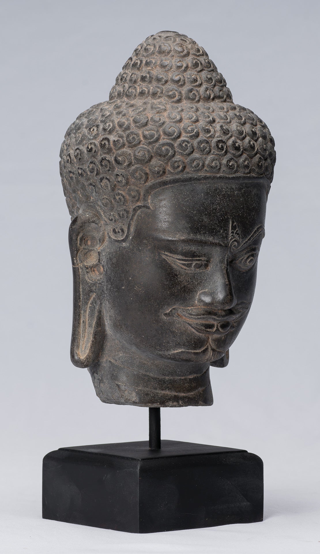 Shiva Statue - Antique Khmer Style Black Stone Yaksha e Yakshaswaroop Shiva Head- 31cm/12 "