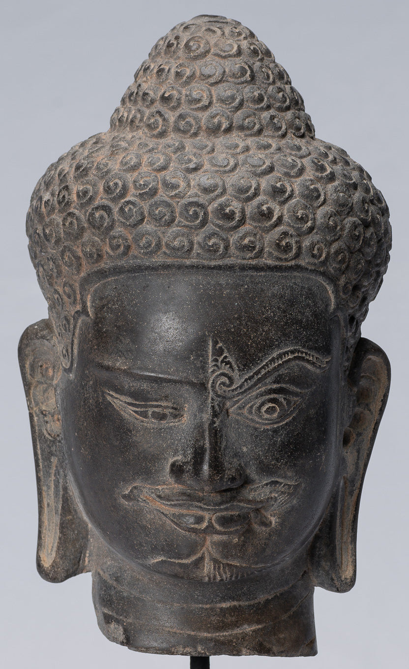 Shiva Statue - Antique Khmer Style Black Stone Yaksha e Yakshaswaroop Shiva Head- 31cm/12 "