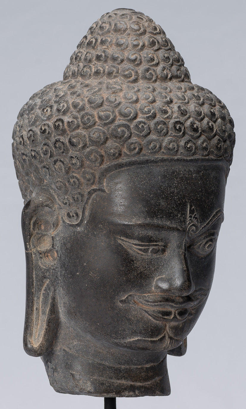 Shiva Statue - Antique Khmer Style Black Stone Yaksha e Yakshaswaroop Shiva Head- 31cm/12 "