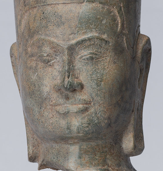 Antique Phnom Da Style Khmer Vishnu Head - Protector & Preserver - 28cm/11"