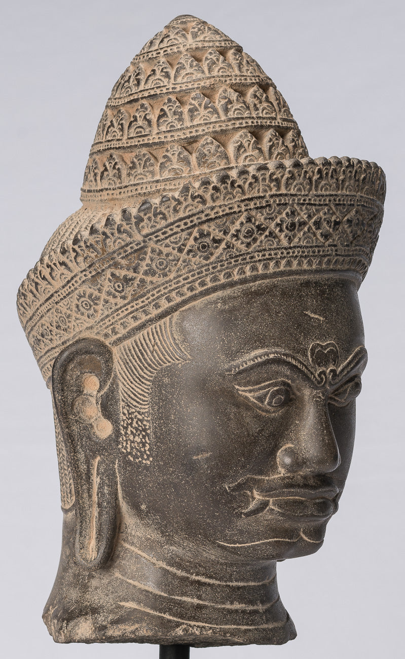 Guardian Statue-Antique Khmer Stone Banteay Srei Style Yaksha Temple Guardian-43cm/17 "