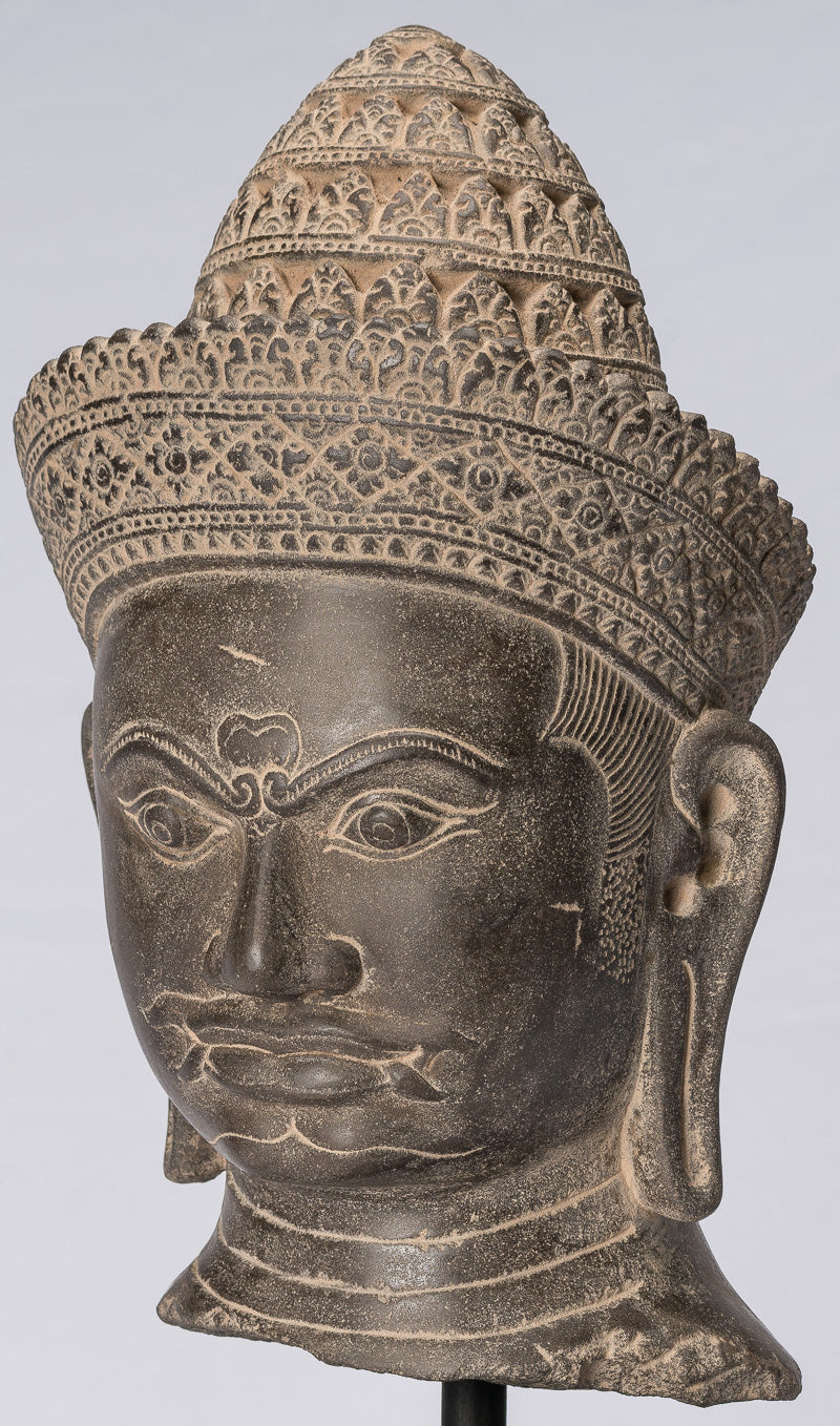 Guardian Statue-Antique Khmer Stone Banteay Srei Style Yaksha Temple Guardian-43cm/17 "