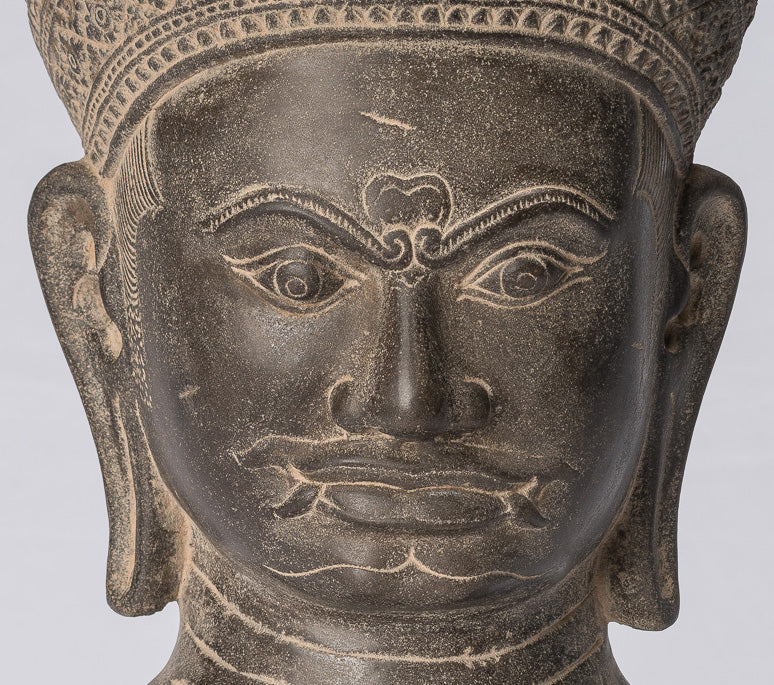 Guardian Statue-Antique Khmer Stone Banteay Srei Style Yaksha Temple Guardian-43cm/17 "