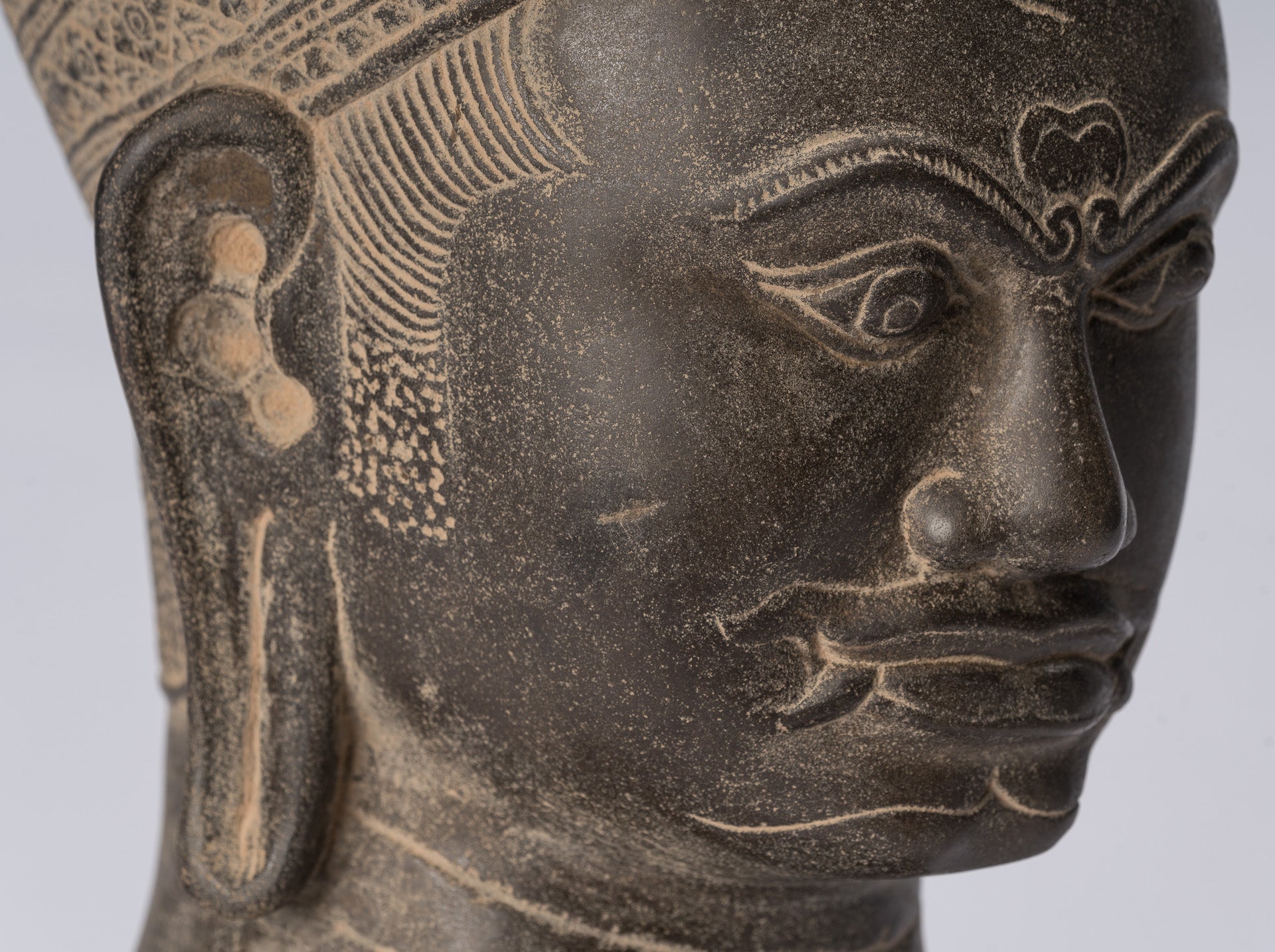 Guardian Statue-Antique Khmer Stone Banteay Srei Style Yaksha Temple Guardian-43cm/17 "