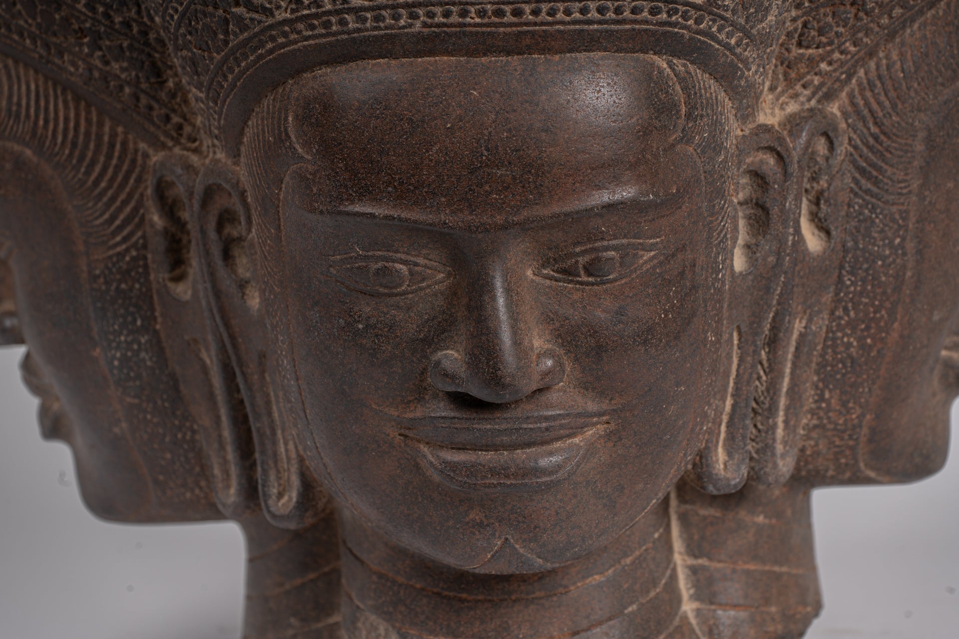 Statua Brahma - Antique Khmer Style Koh Ker Stone Brahma Head - Hindu God Creation - 42cm/17 "