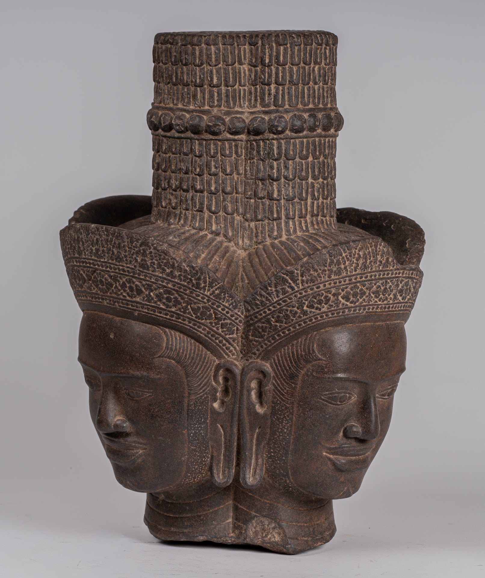 Statua Brahma - Antique Khmer Style Koh Ker Stone Brahma Head - Hindu God Creation - 42cm/17 "