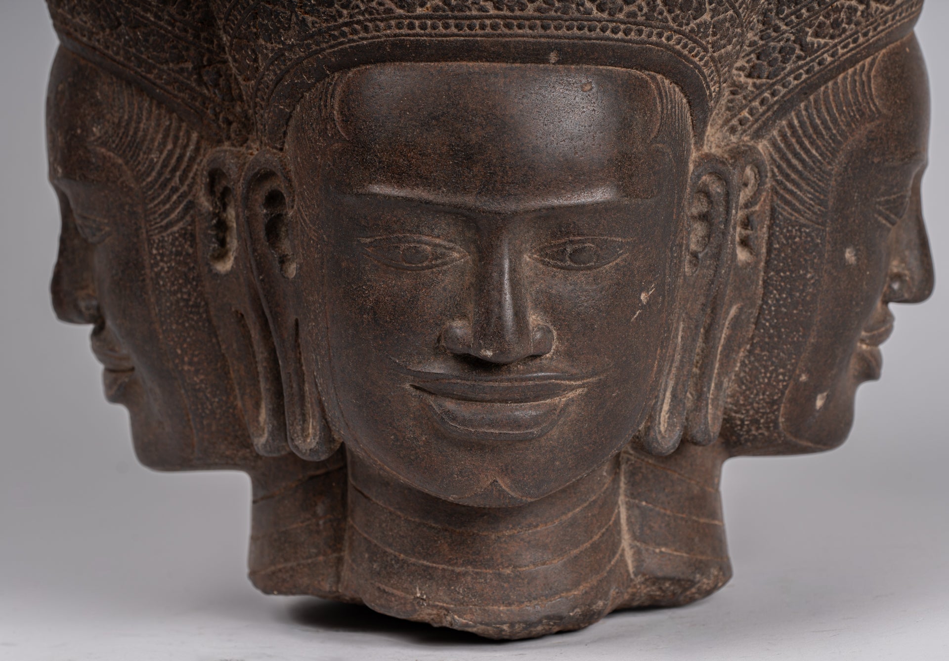 Statua Brahma - Antique Khmer Style Koh Ker Stone Brahma Head - Hindu God Creation - 42cm/17 "