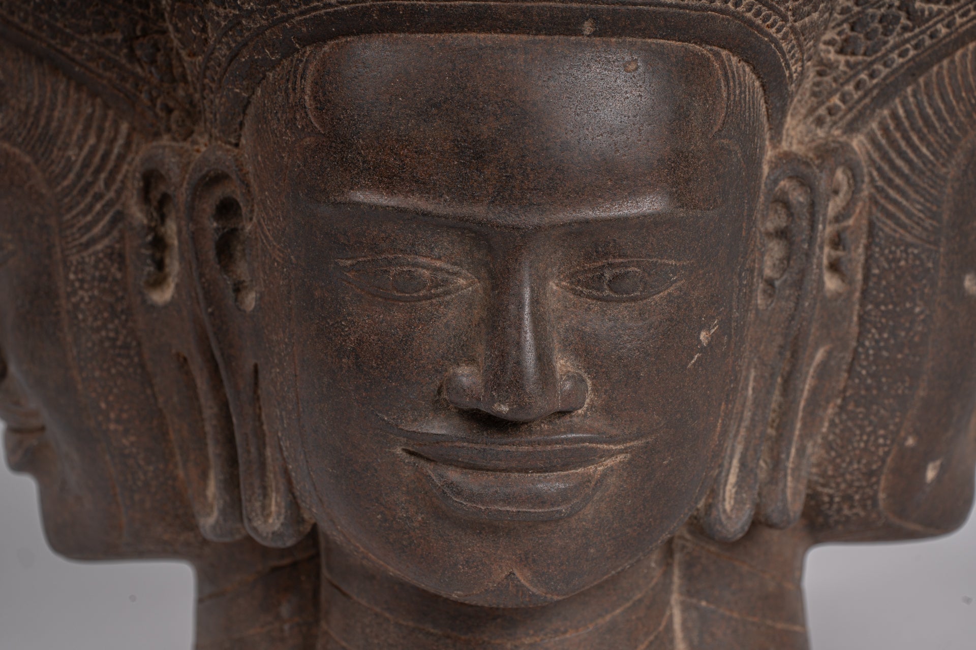 Statua Brahma - Antique Khmer Style Koh Ker Stone Brahma Head - Hindu God Creation - 42cm/17 "