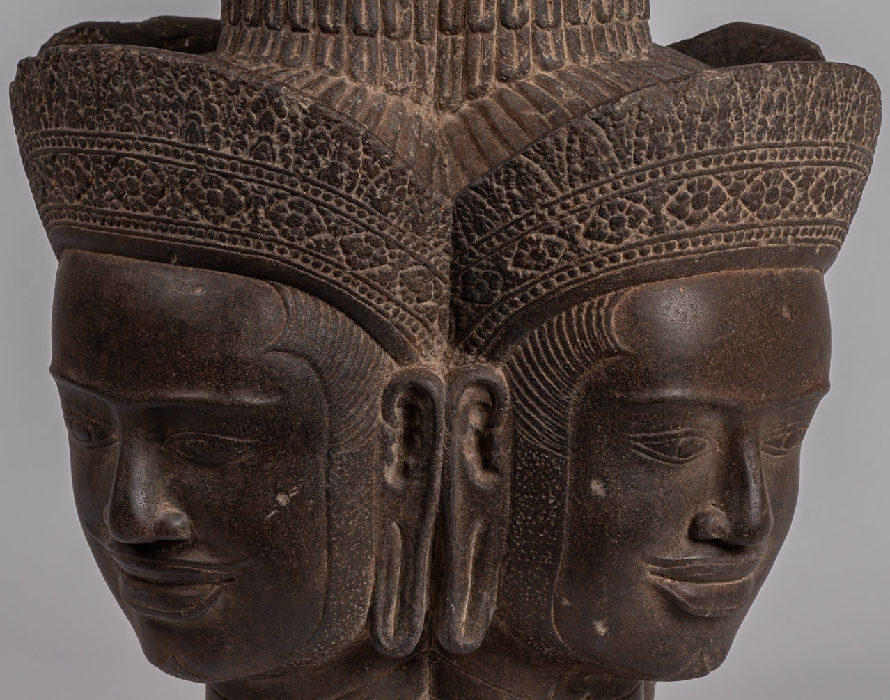 Statua Brahma - Antique Khmer Style Koh Ker Stone Brahma Head - Hindu God Creation - 42cm/17 "