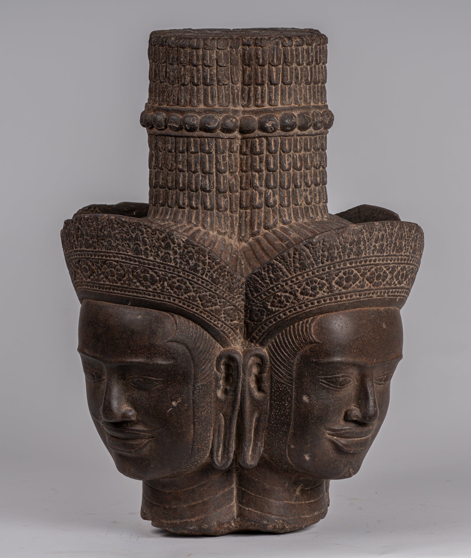 Statua Brahma - Antique Khmer Style Koh Ker Stone Brahma Head - Hindu God Creation - 42cm/17 "