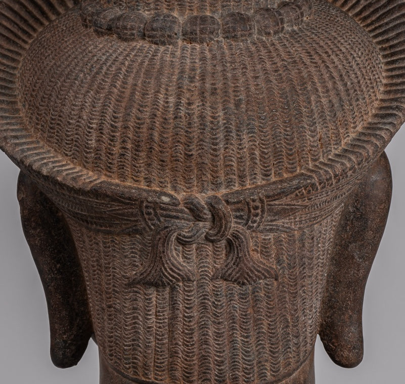 Statua Shiva - Antique Koh Ker Style Khmer Stone Shiva Head Statue - The Destroyer - 54cm/22 "