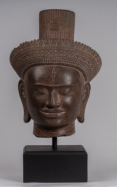 Estatua de Shiva - Estatua de cabeza de Stone Shiva de Khmer Stone de Khmer Stone - El destructor - 54cm/22 "