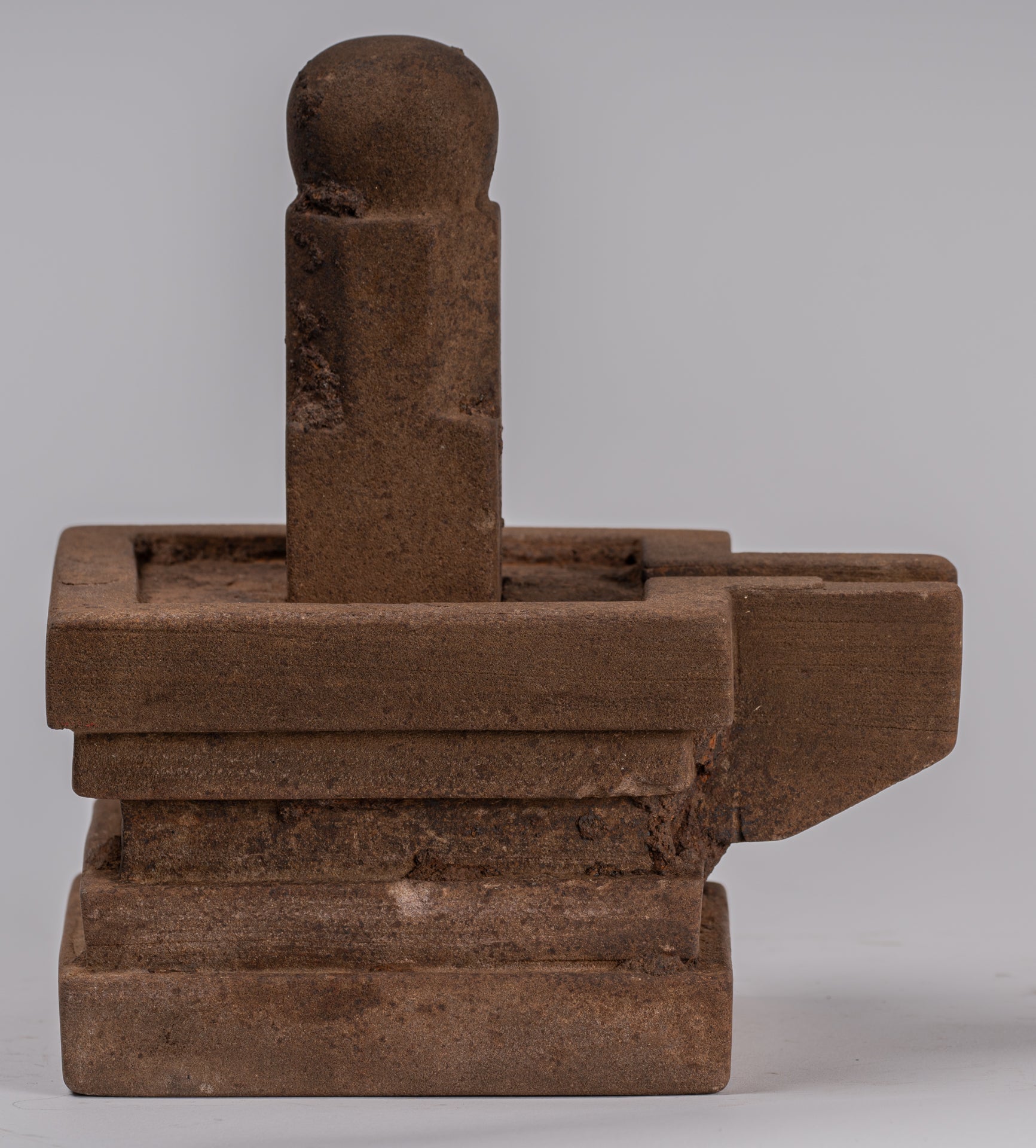 Linga Statue - Antique Khmer Style Two Piece Stone Linga / Lingnum & Yoni - 20cm/8"