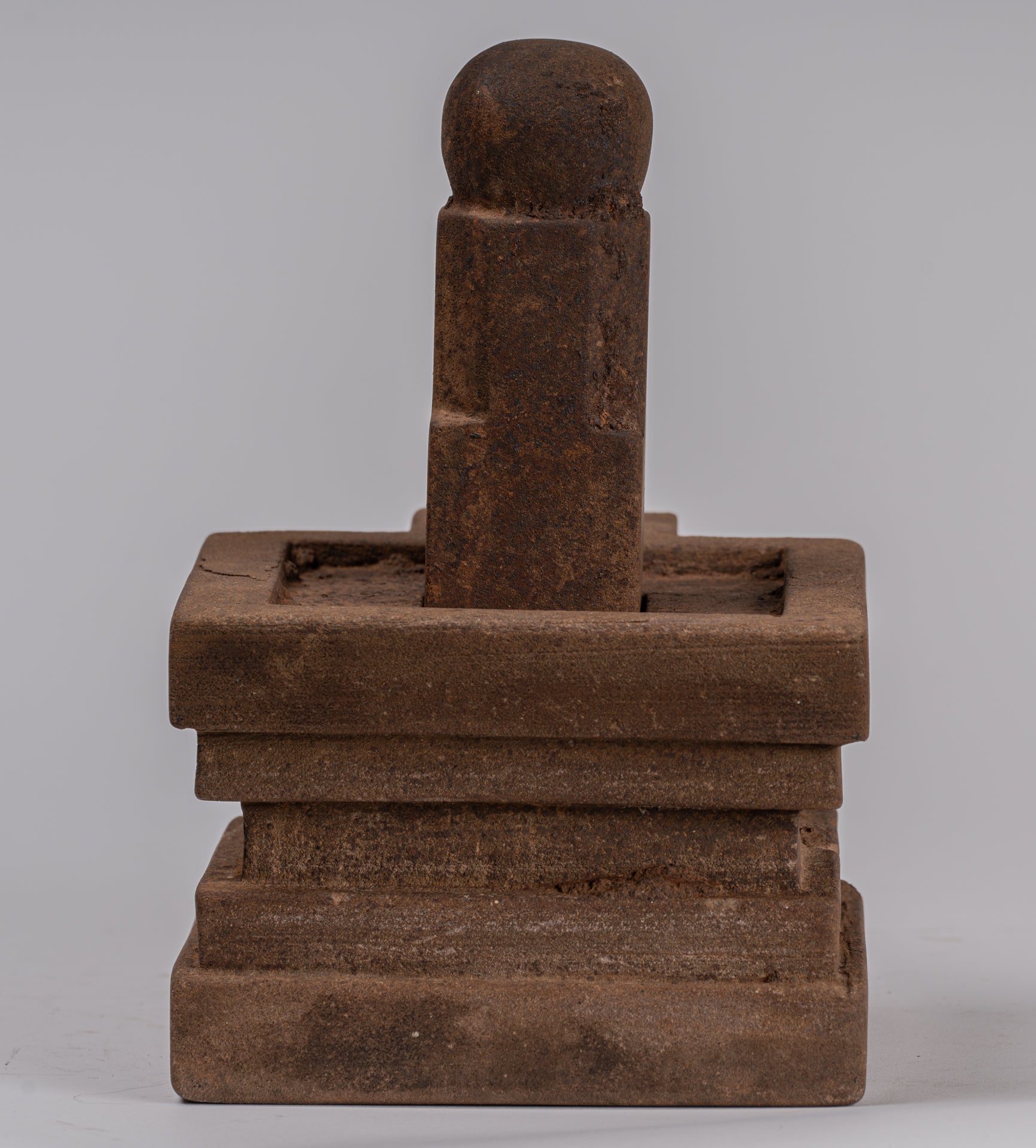 Linga Statue - Antique Khmer Style Two Piece Stone Linga / Lingnum & Yoni - 20cm/8"