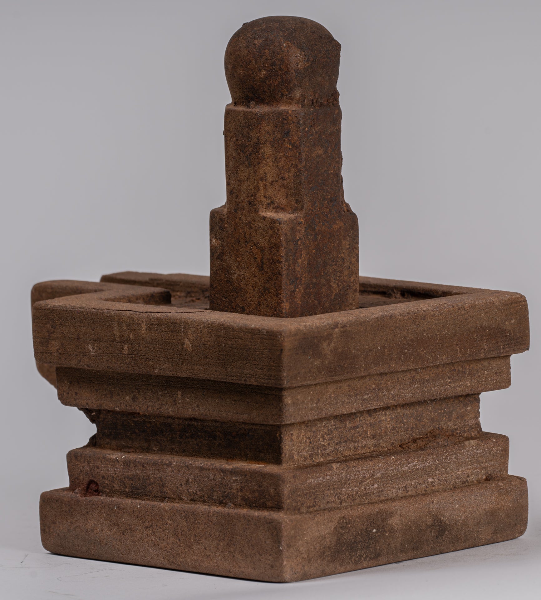 Linga Statue - Antique Khmer Style Two Piece Stone Linga / Lingnum & Yoni - 20cm/8"
