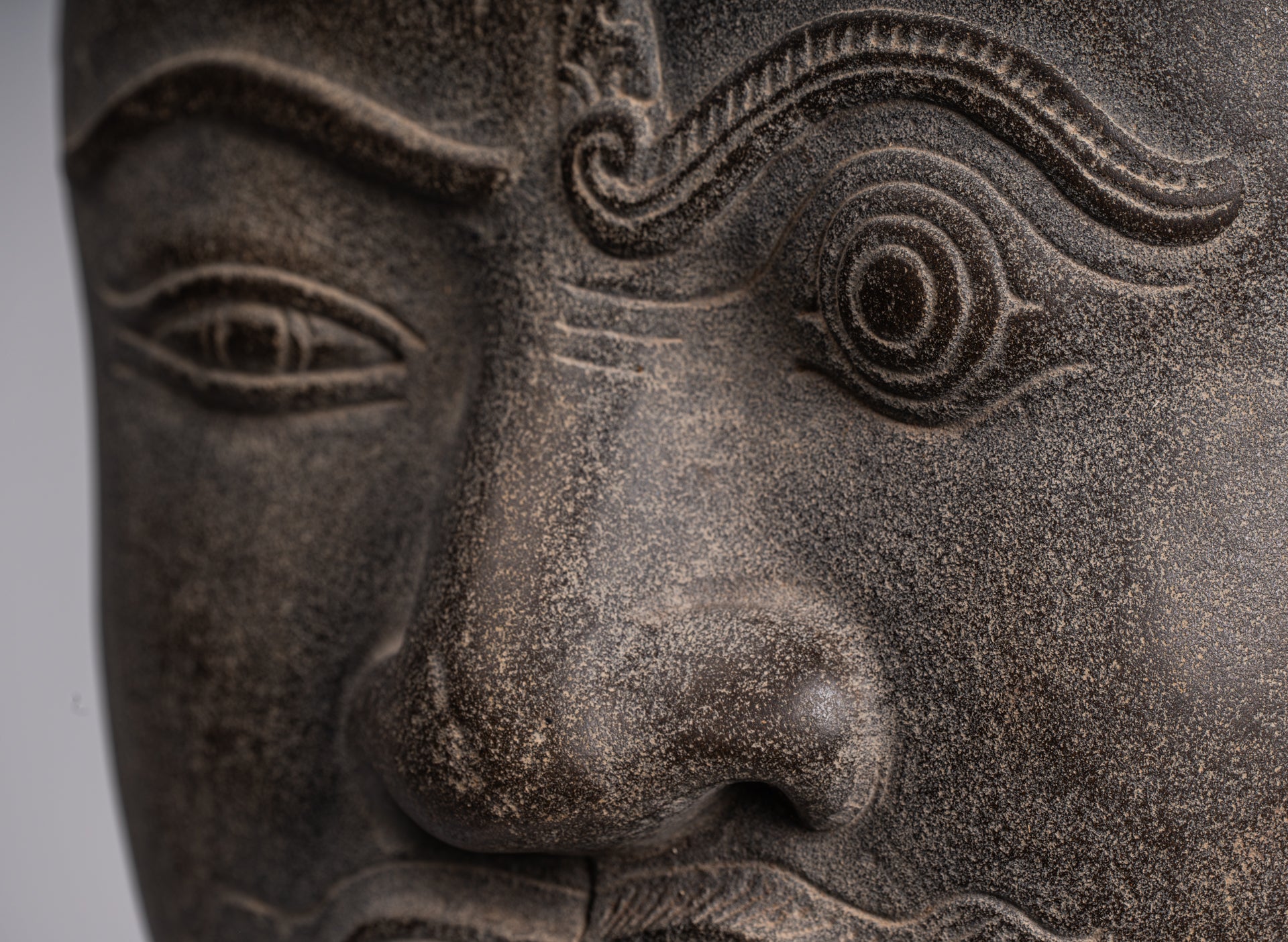 Shiva Statue - Antique Khmer Style Grey Stone Yaksha & Yakshaswaroop Shiva Head  - 48cm/19"