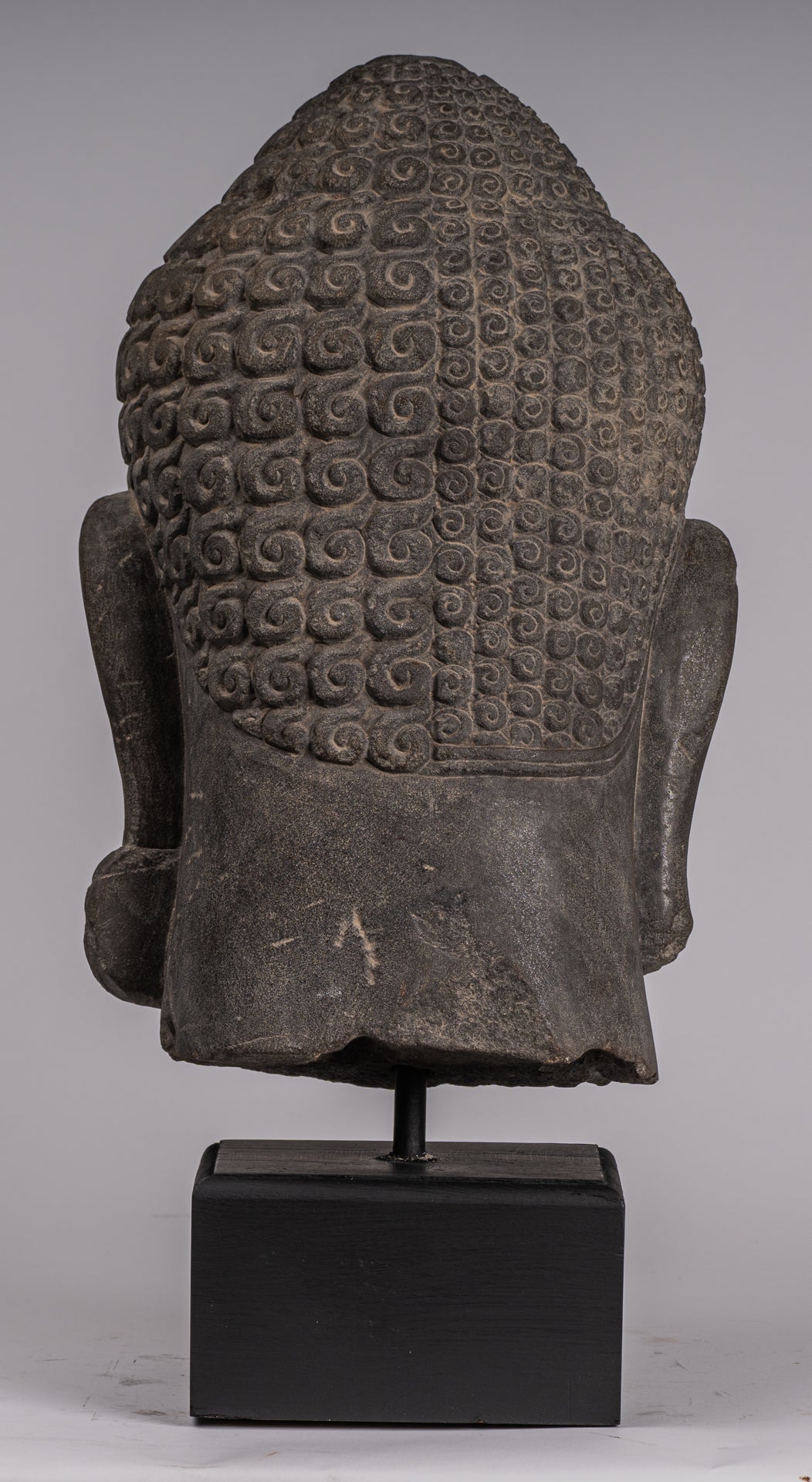 Shiva Statue - Antique Khmer Style Grey Stone Yaksha & Yakshaswaroop Shiva Head  - 48cm/19"