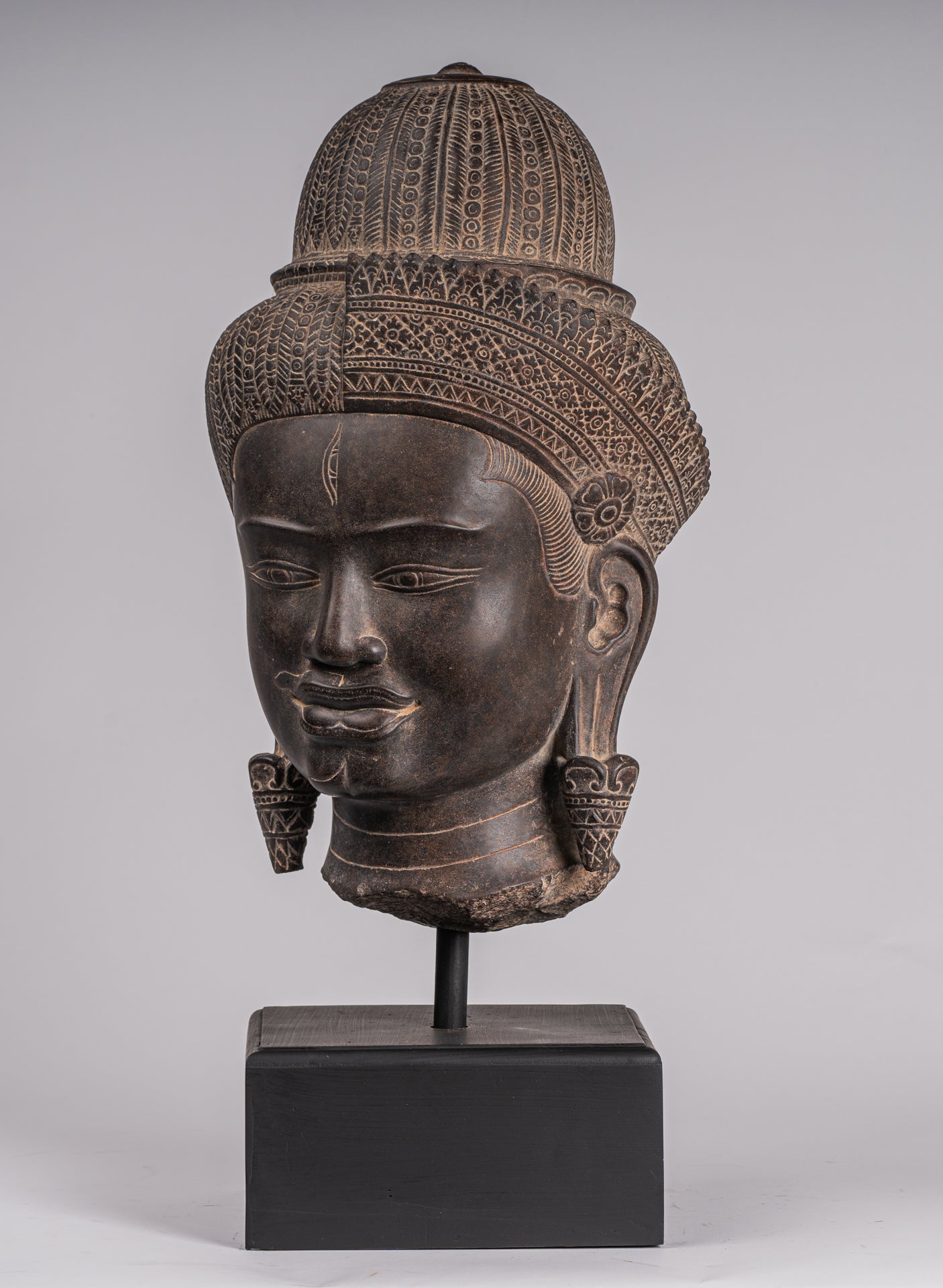 Ardhanarishvara Statue - Antique Baphuon Style Khmer Sandstone Standing Shiva Parvati Statue - 57cm/23"