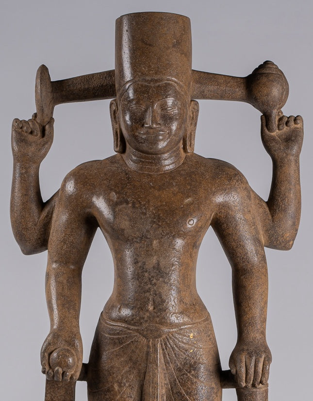 Vishnu Sculpture - Antique Pre-Angkor Style Mounted Sandstone Vishnu Statue - 91cm/36"