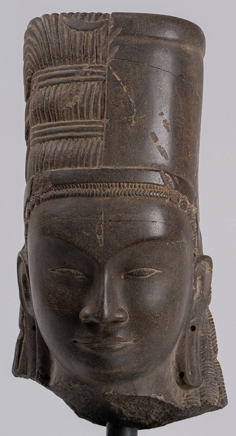 Vishnu Statue - Antique Phnom Da Style Stone Khmer Hari Hara or Vishnu & Shiva Head - 44cm/18"