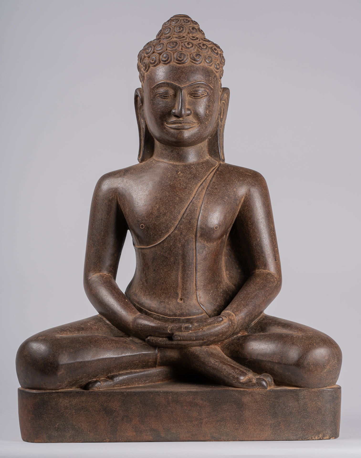 Large Buddha Statue - Antique Khmer Style Seated Stone Phnom Da Meditation Buddha Statue - 56cm/22"