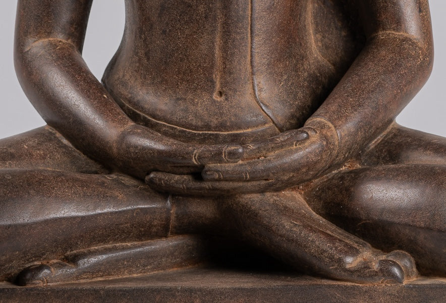 Large Buddha Statue - Antique Khmer Style Seated Stone Phnom Da Meditation Buddha Statue - 56cm/22"