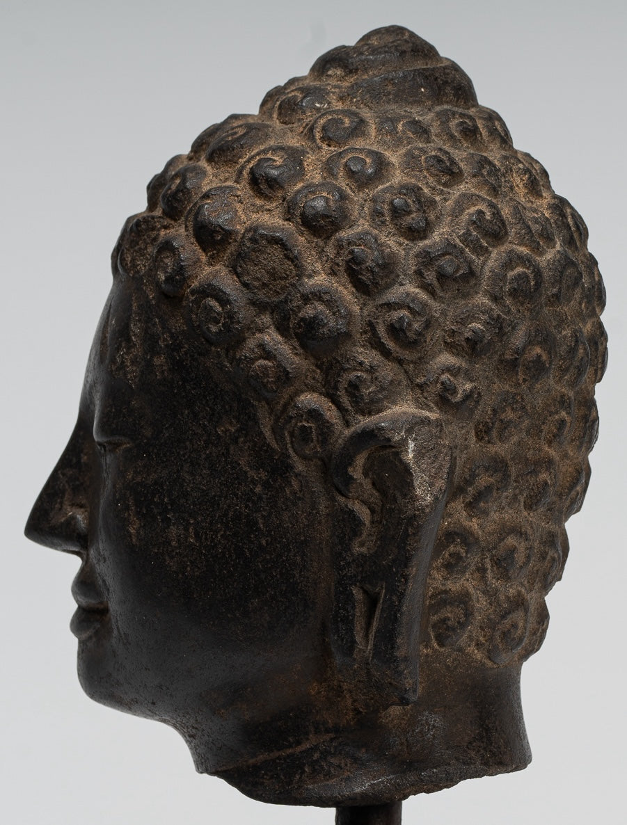 Buddha Statue - Antique Dvaravati Style Thai Stone Buddha Head Statue - 22cm/9"