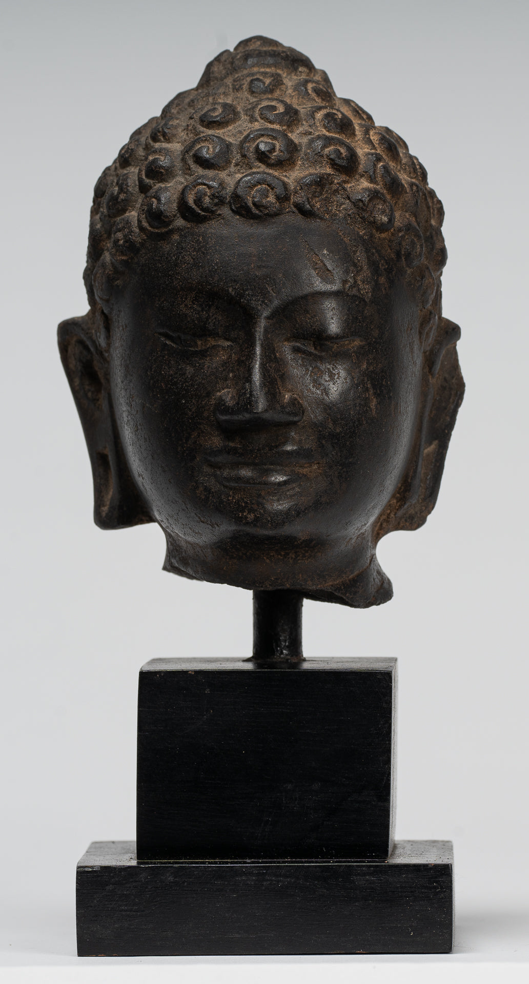 Buddha Statue - Antique Dvaravati Style Thai Stone Buddha Head Statue - 22cm/9"