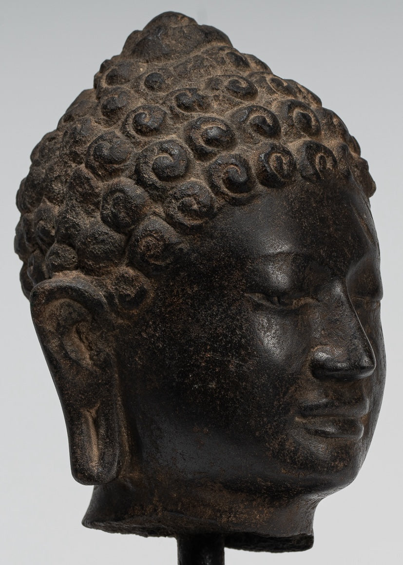 Buddha Statue - Antique Dvaravati Style Thai Stone Buddha Head Statue - 22cm/9"