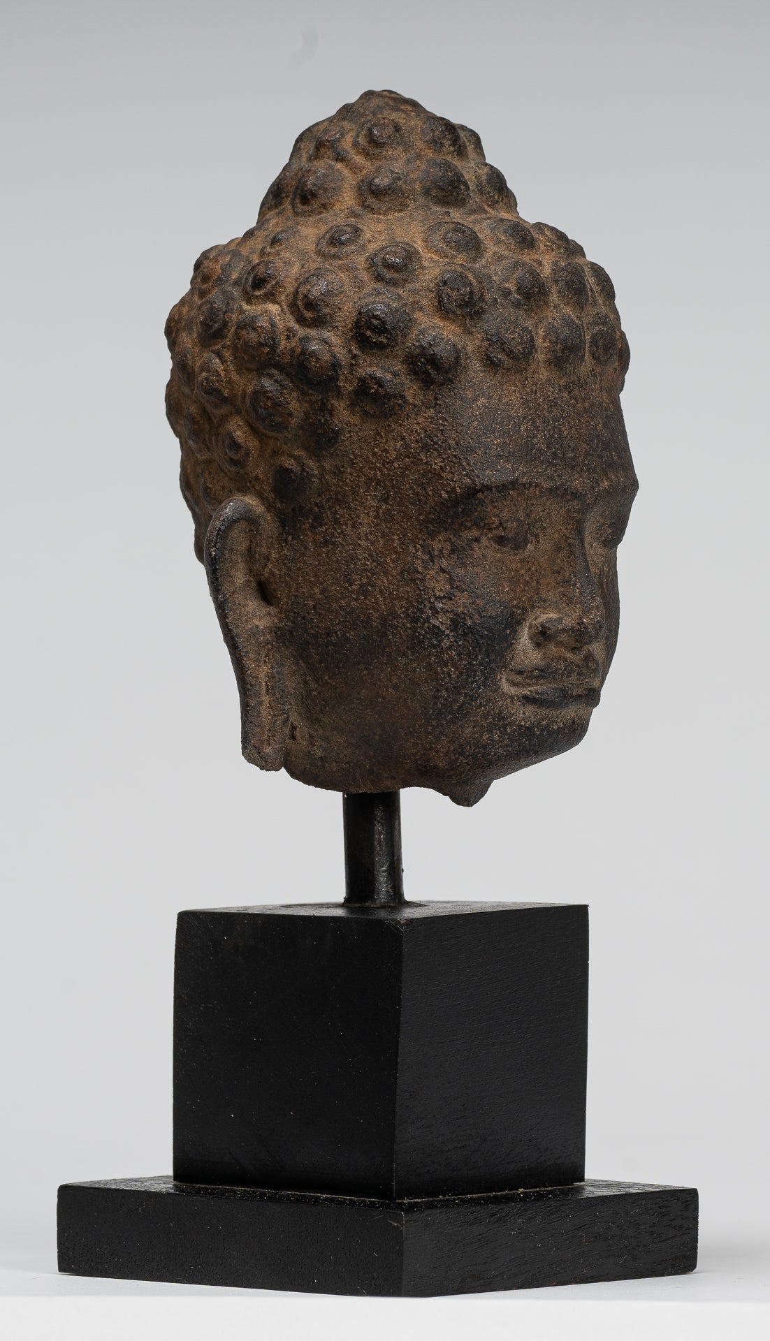 Stone Buddha Statue - Antique Khmer Style Stone Phnom Da Buddha Head - 23cm/9"