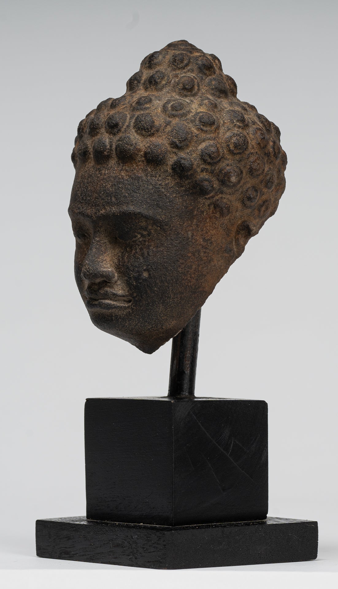 Stone Buddha Statue - Antique Khmer Style Stone Phnom Da Buddha Head - 23cm/9"