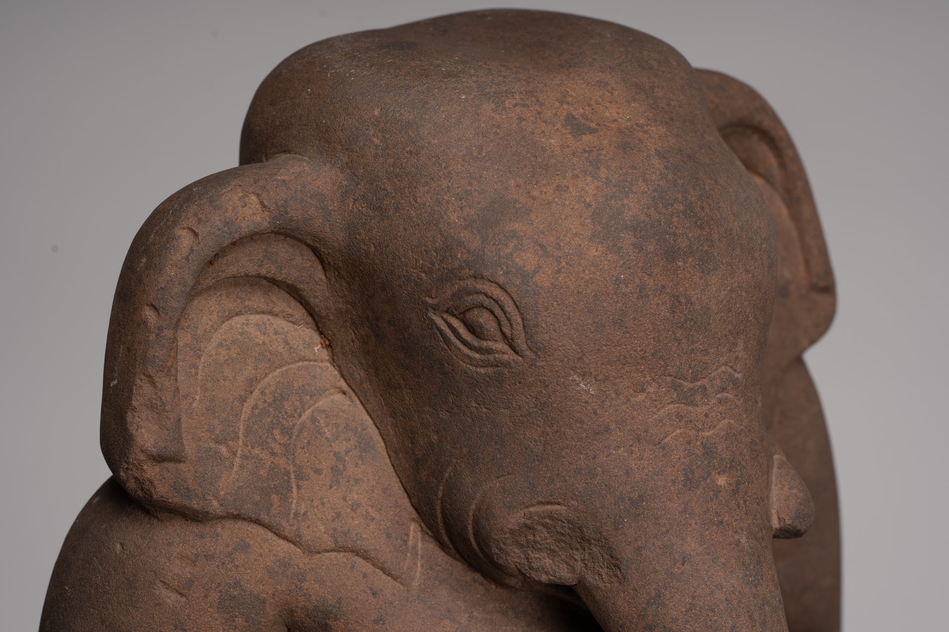 Ganesha Statue - Antique Vietnamese Style Stone Cham Mounted Ganesha Torso Statue - 67cm/27"