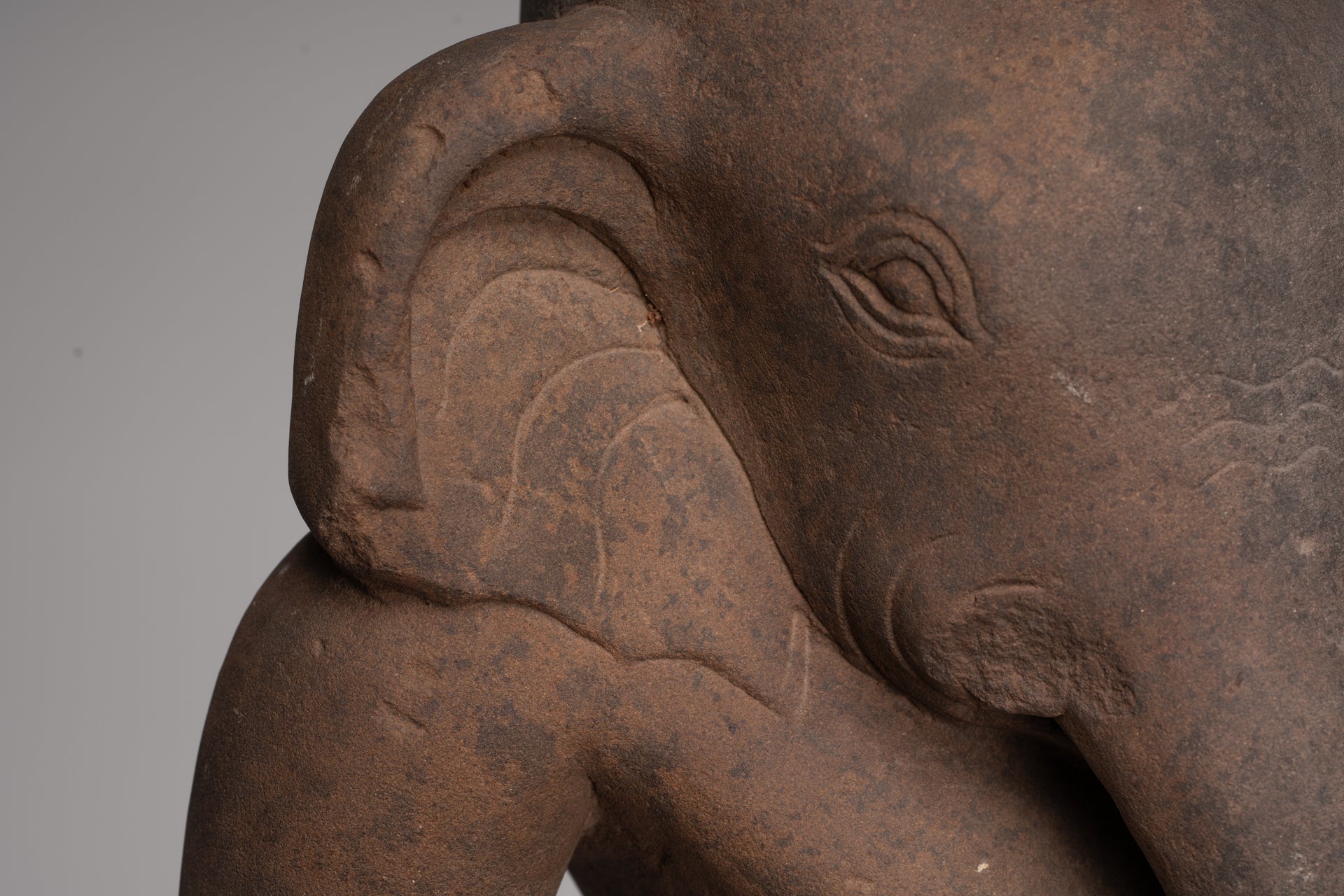 Ganesha Statue - Antique Vietnamese Style Stone Cham Mounted Ganesha Torso Statue - 67cm/27"