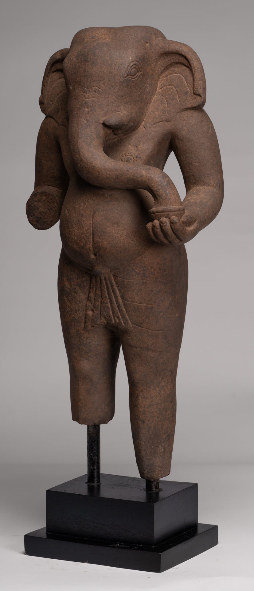 Ganesha Statue - Antique Vietnamese Style Stone Cham Mounted Ganesha Torso Statue - 67cm/27"