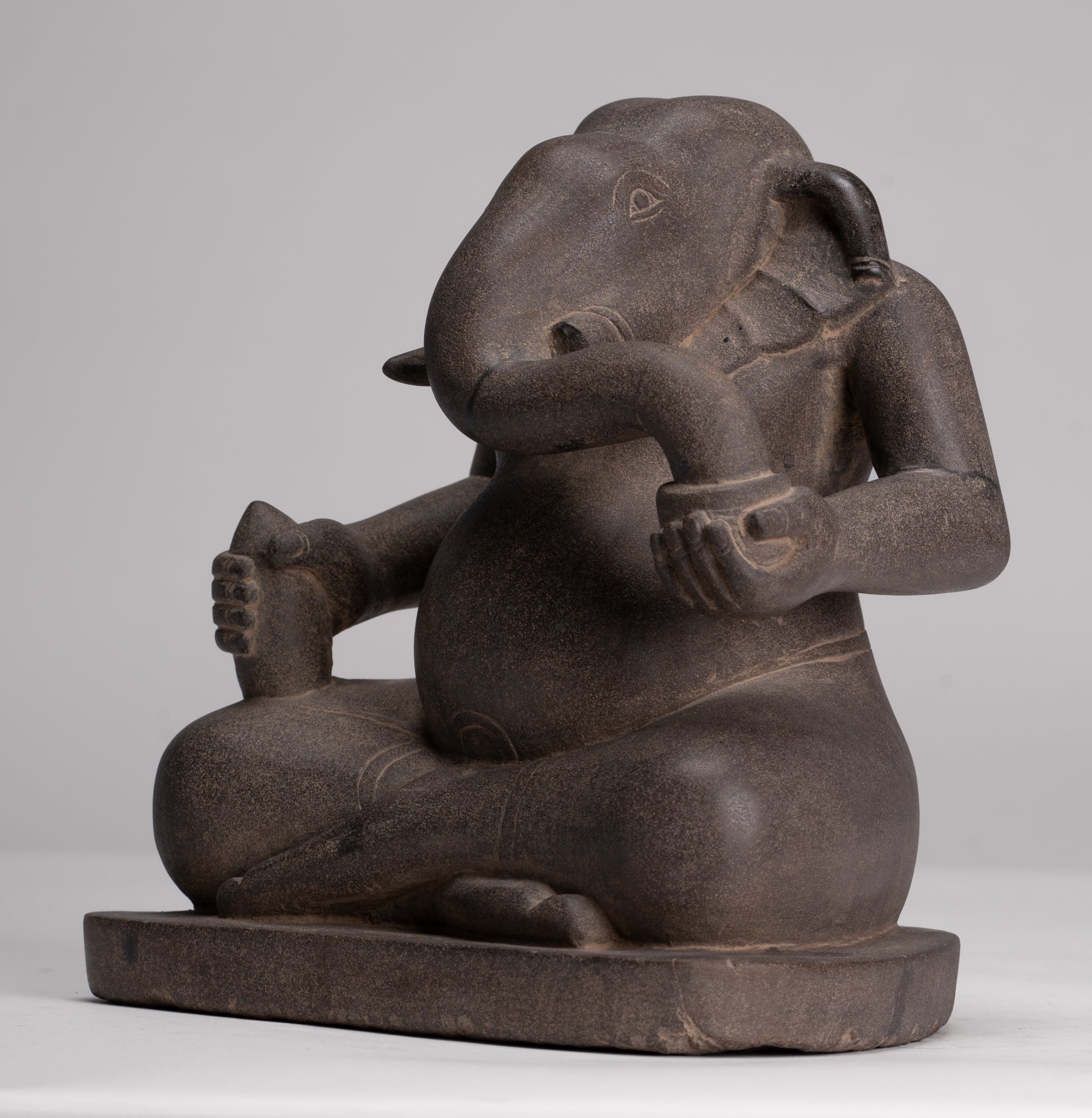 Antique Cham Style Vietnamese Seated Stone Ganesha Statue - 19cm/8"