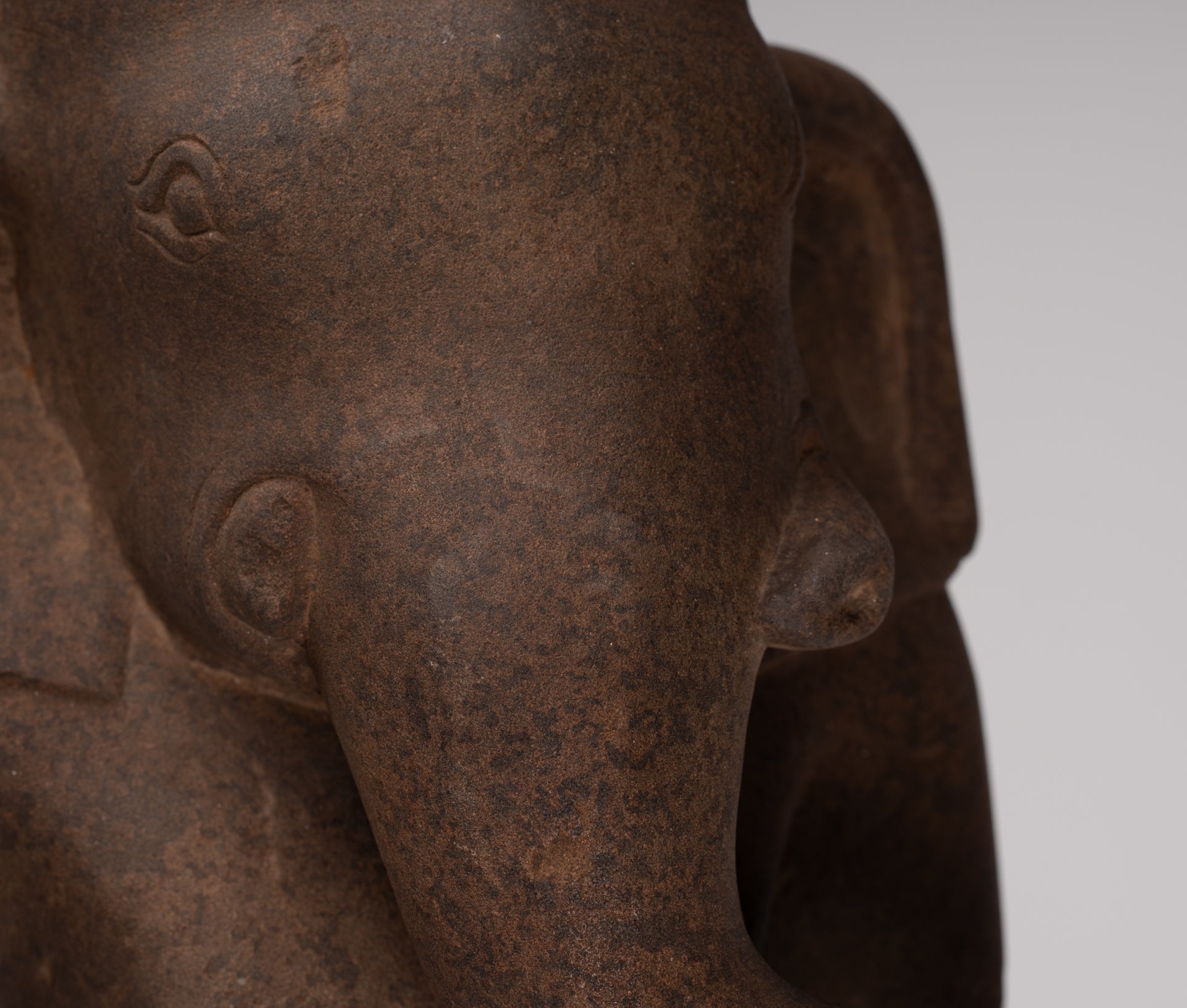 Ganesha Statue - Antique Vietnamese Style Stone Cham Mounted Ganesha Torso Statue - 70cm/28"