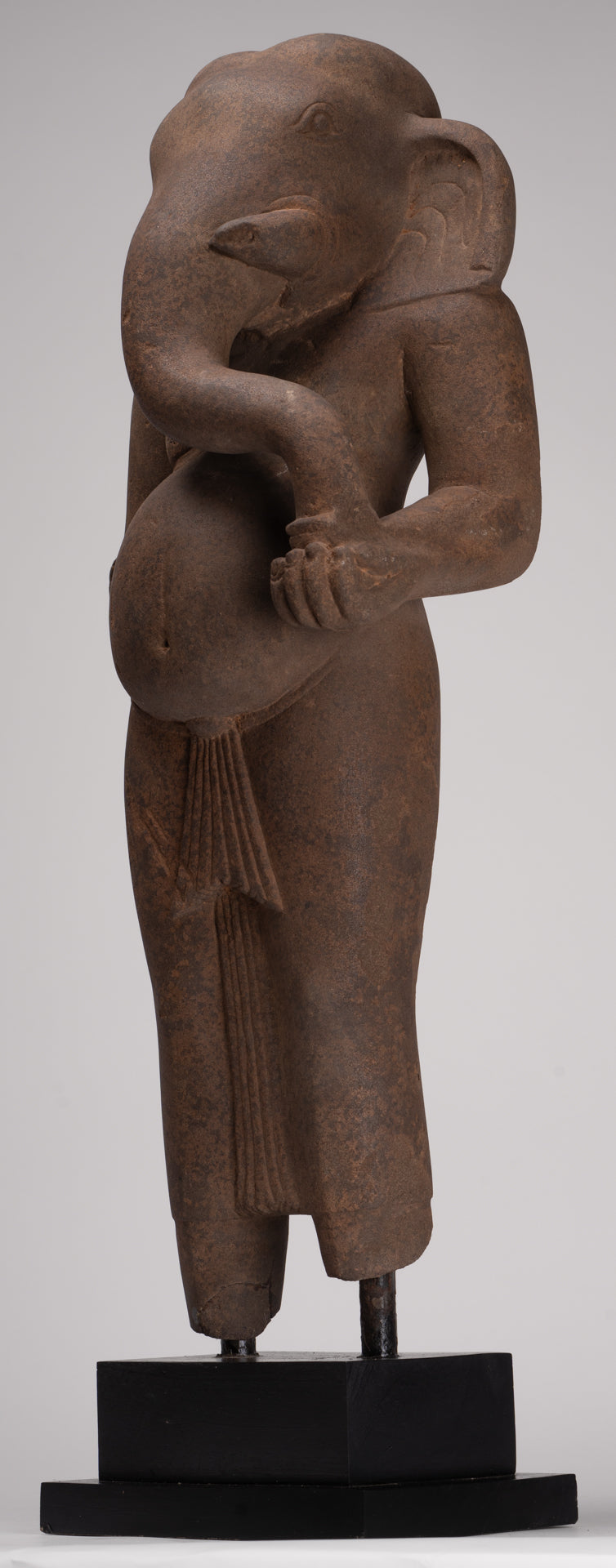 Ganesha Statue - Antique Vietnamese Style Stone Cham Mounted Ganesha Torso Statue - 70cm/28"