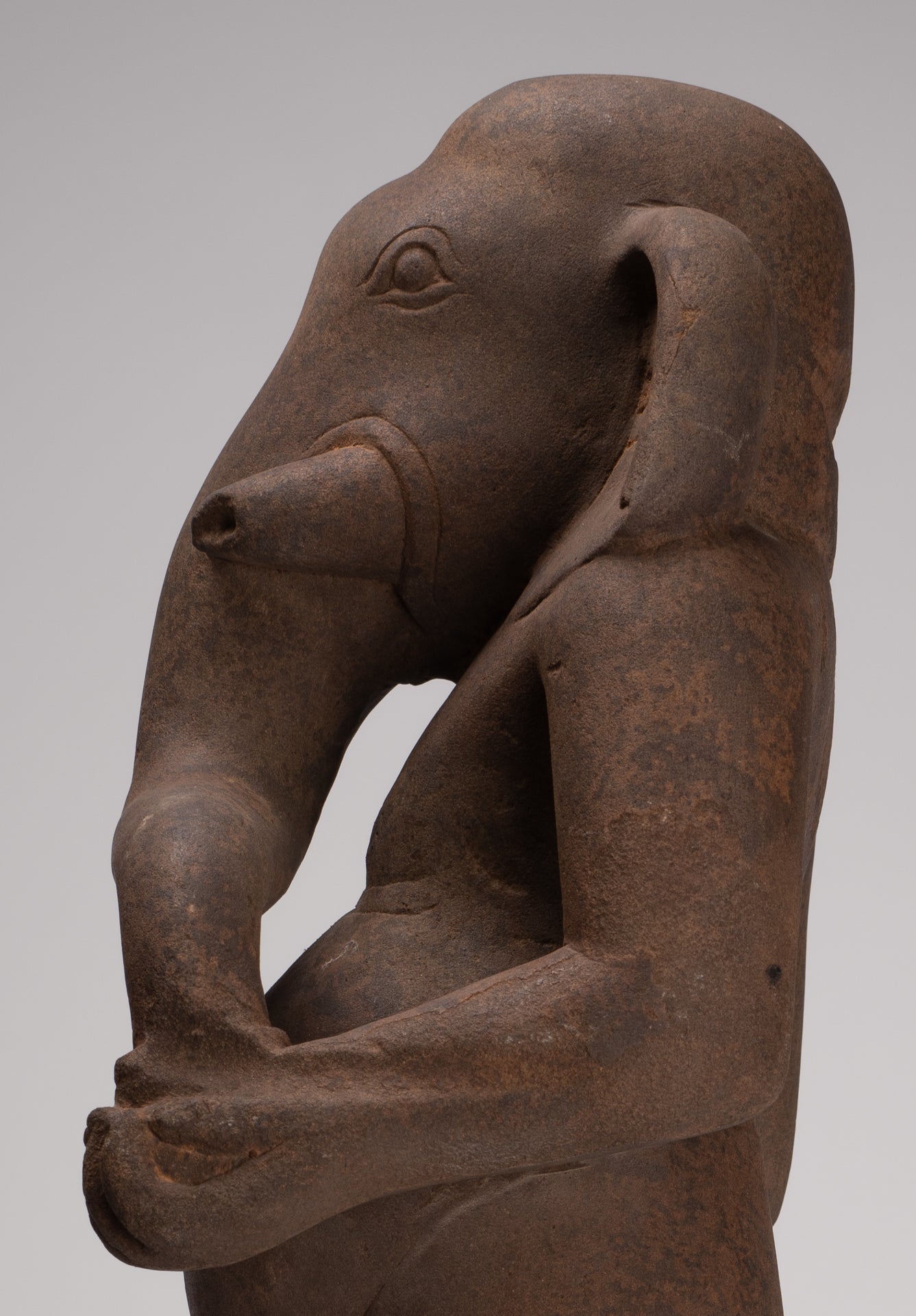 Ganesha Statue - Antique Vietnamese Style Stone Cham Mounted Ganesha Torso Statue - 70cm/28"