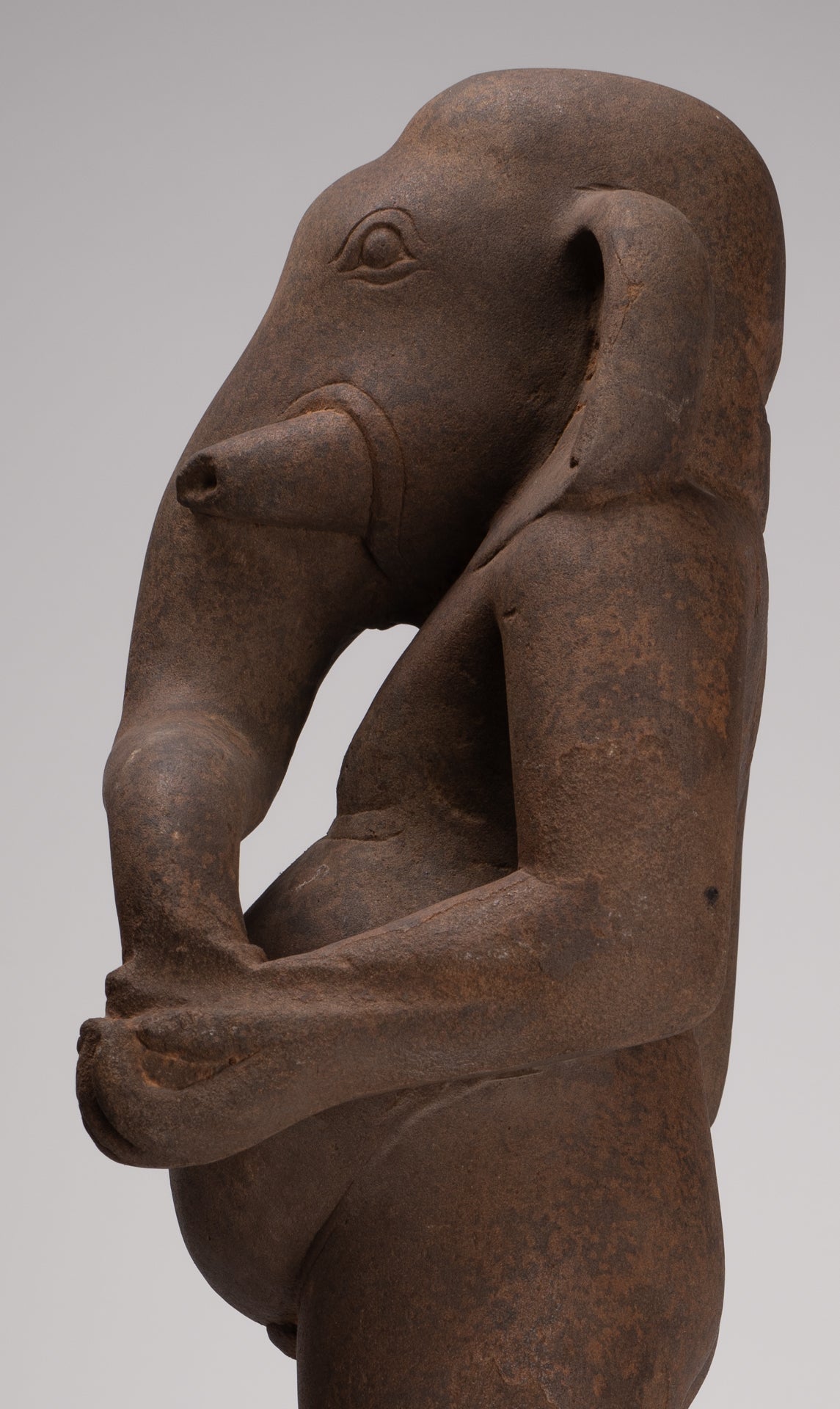 Ganesha Statue - Antique Vietnamese Style Stone Cham Mounted Ganesha Torso Statue - 70cm/28"