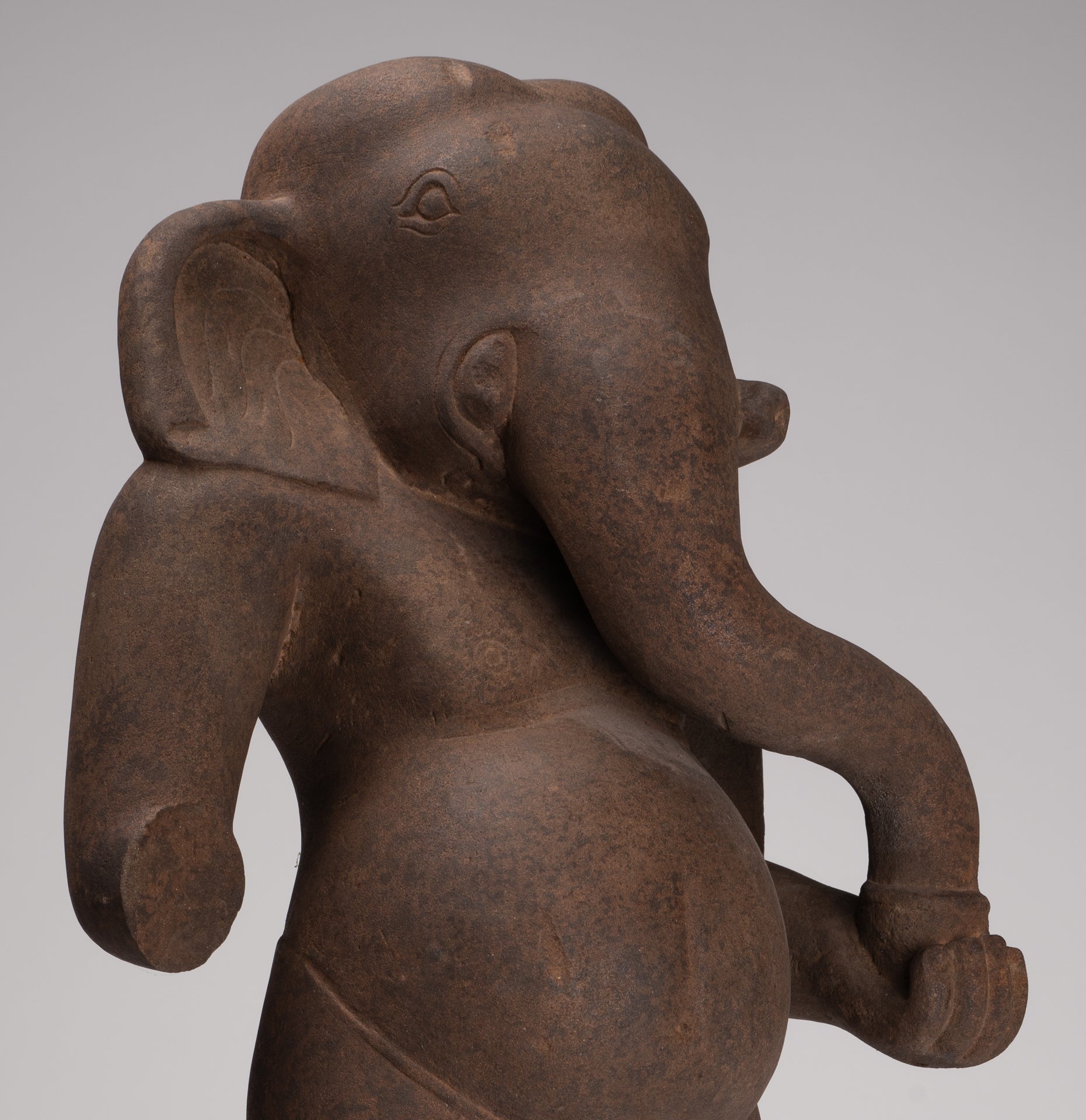 Ganesha Statue - Antique Vietnamese Style Stone Cham Mounted Ganesha Torso Statue - 70cm/28"