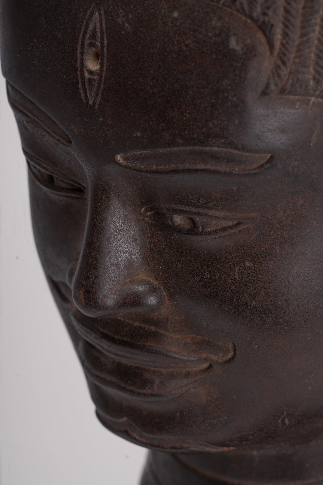 Lokeshvara Statue - Antique Khmer Style Mounted Stone Baphuon Style Lokeshvara Head - 55cm/22"