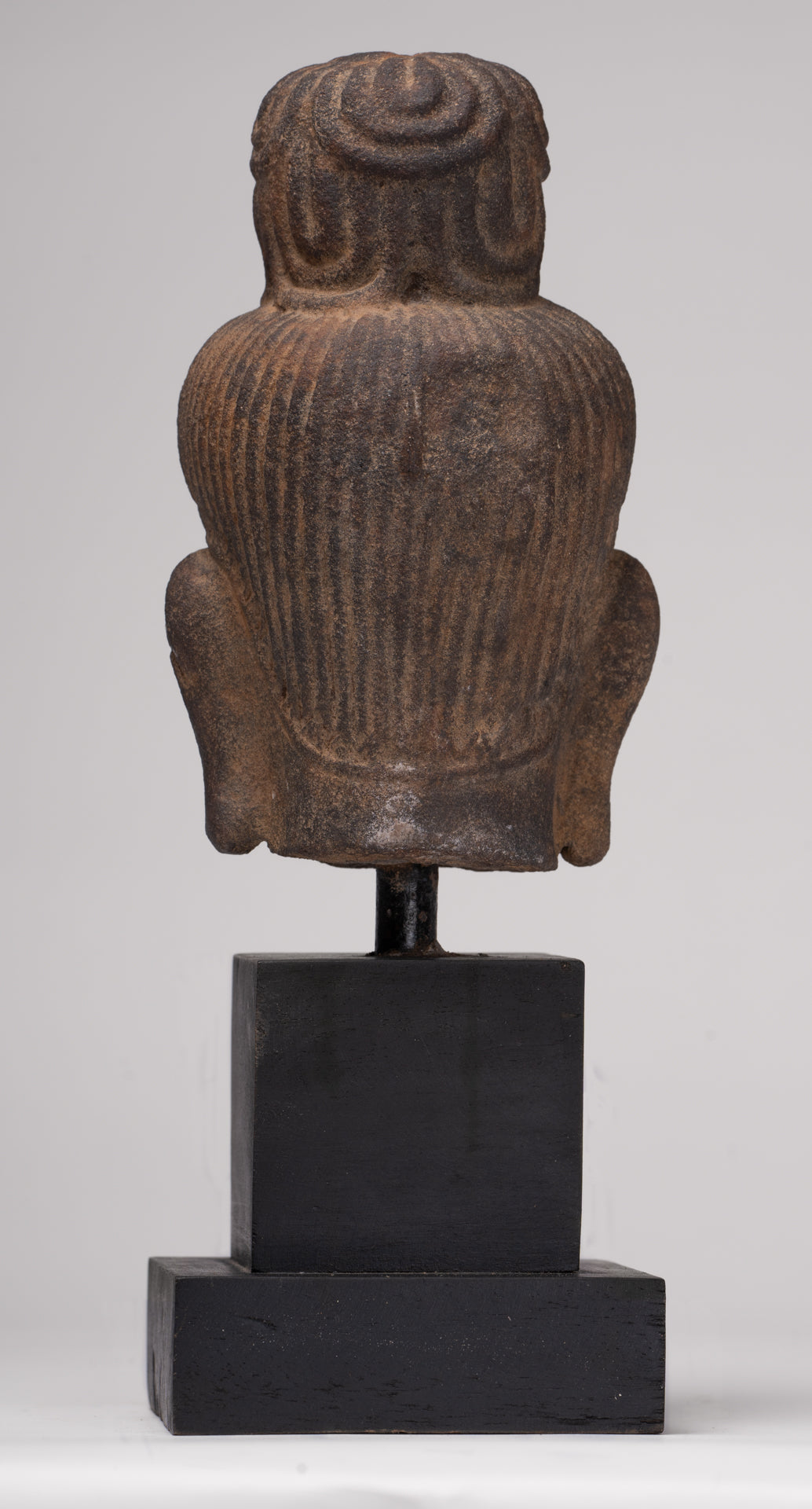 Vishnu Statue - Antique Prei Khmeng Style Stone Mounted Khmer Vishnu Head - 25cm / 10"