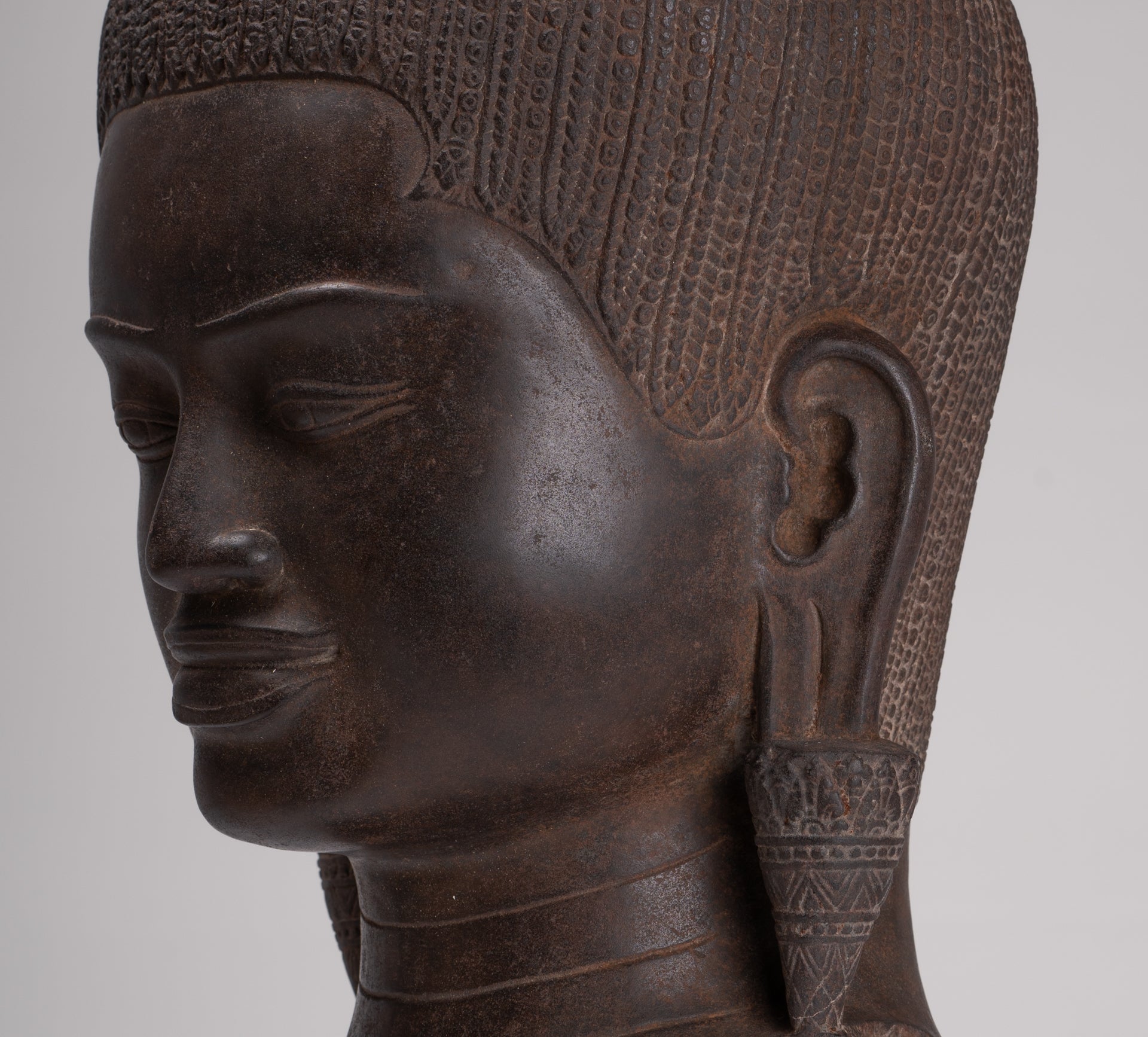 Parvati Statue - Antique Baphuon Style Khmer Stone Parvati Head Statue - 57cm/23"